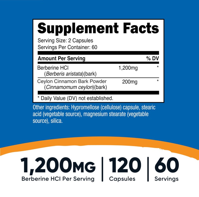 Nutricost Berberine HCl with Ceylon Cinnamon Capsules (120 Capsules, 60 Servings) - Non-GMO, Animal-Free Product - Image 2